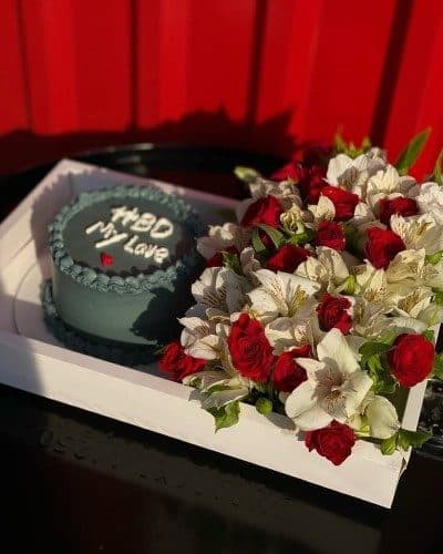 کیک تولد و گل برای تولد پسر از طرف پدر