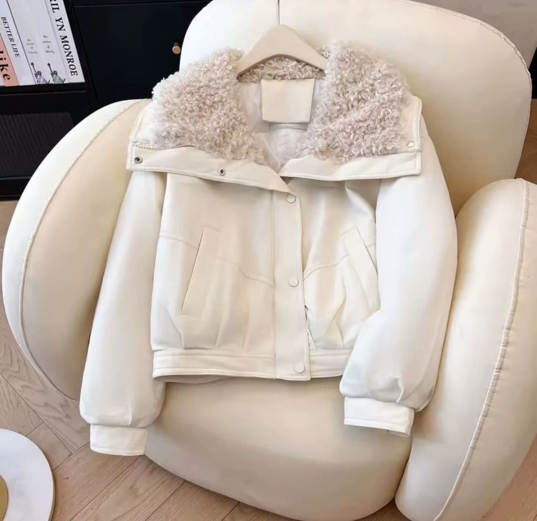 کاپشن چرم یقه خز دخترانه و زنانه کد g9613 — تصویر ۴