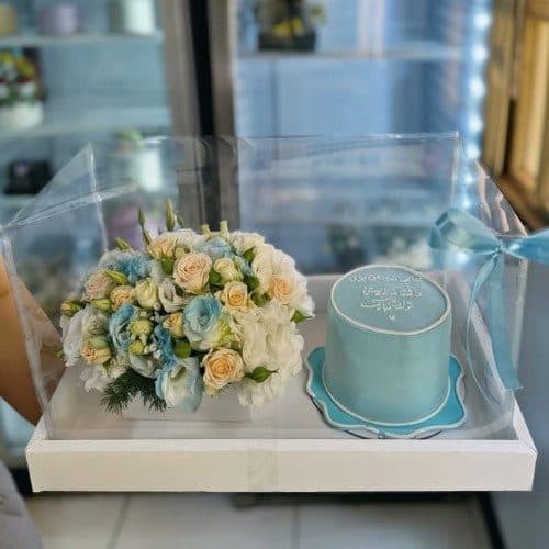 سبد گل تولد و کیک زیبا