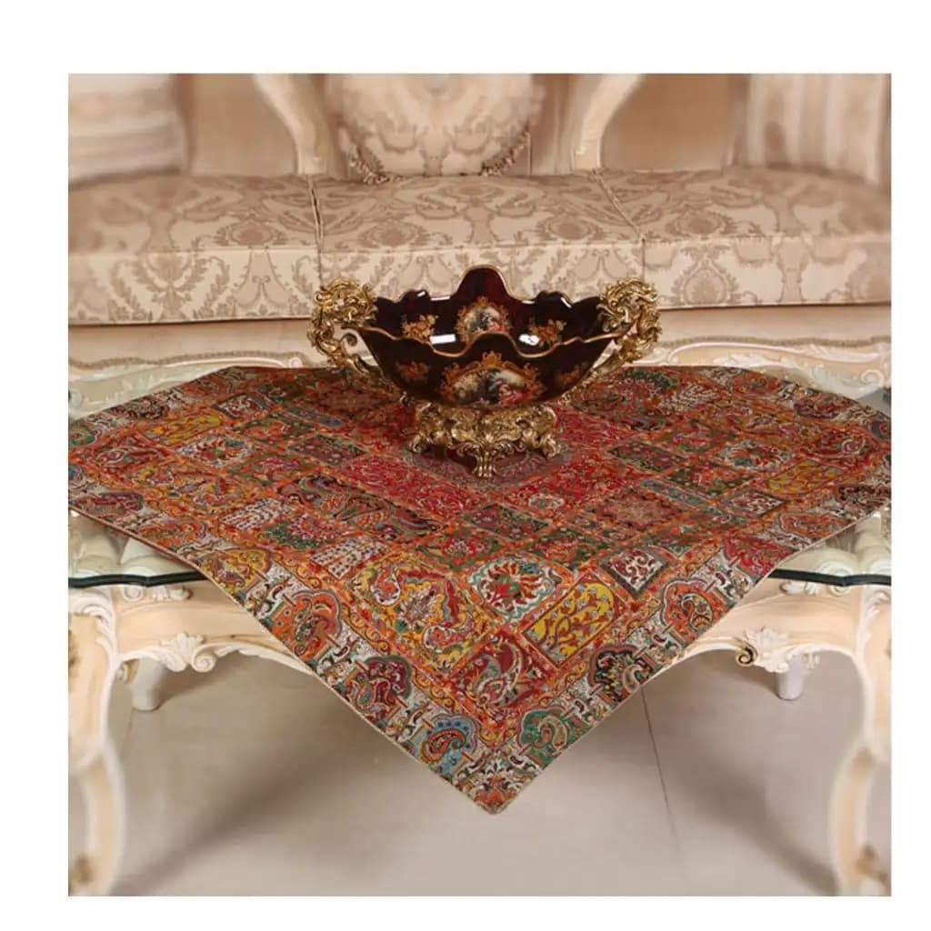 رومیزی مربع ترمه طرح وصال کد 844 — تصویر ۴