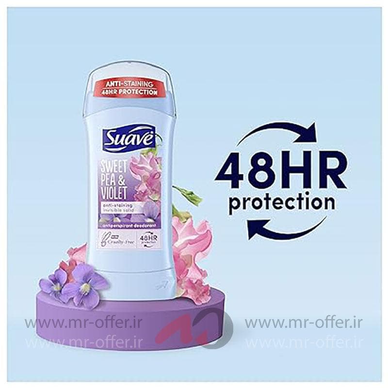 استیک ضد تعریق و دئودورانت زنانه سواو Suave مدل Sweet Pea & Violet وزن 74 گرم — تصویر ۷