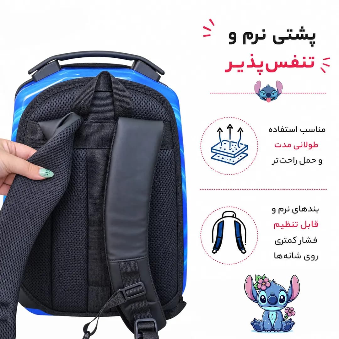 کوله پشتی مدرسه مدل MS1050 طرح استیج آبی — تصویر ۶