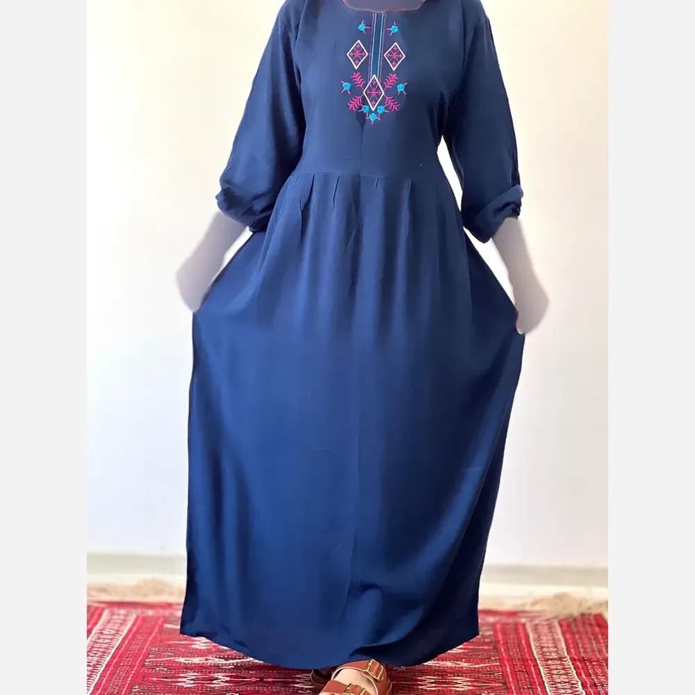 پیراهن ساحلی گلدوزی مایا جنس نخ ململ فری سایز — تصویر ۱۲