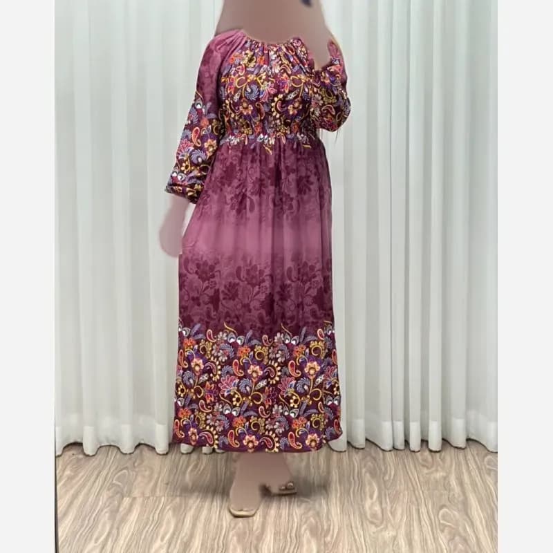 پیراهن ساحلی نخی حاشیه دار زیر سینه کشدار فری سایز — تصویر ۴