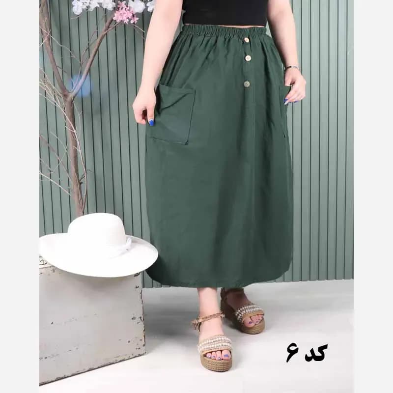 دامن لینن دو جیب فری سایز خنک تابستانی — تصویر ۴