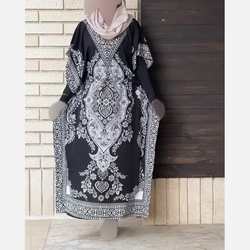 پیراهن پانچ سیلک هندی زنانه فری سایز تابستانی — تصویر ۲