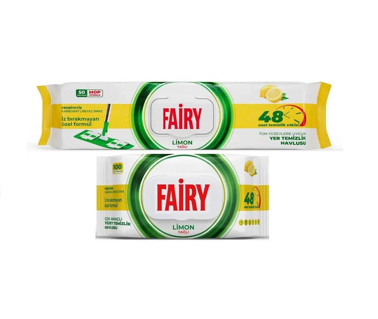 ست پاک کننده فیری FAIRY رایحه لیمو دستمال طی + دستمال چند منظوره سطوح 50+100 برگی — تصویر ۲