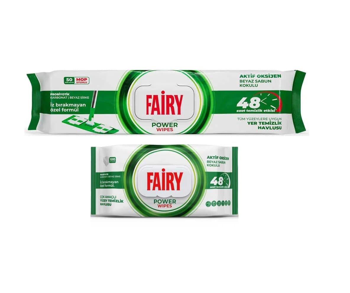 ست پاک کننده فیری FAIRY رایحه پودر صابون دستمال طی + دستمال چند منظوره سطوح 50+100 برگی