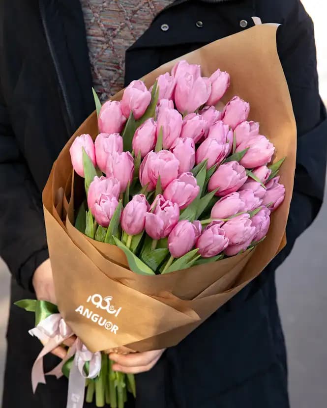 دسته گل لاله صورتی (30 شاخه) — تصویر ۲