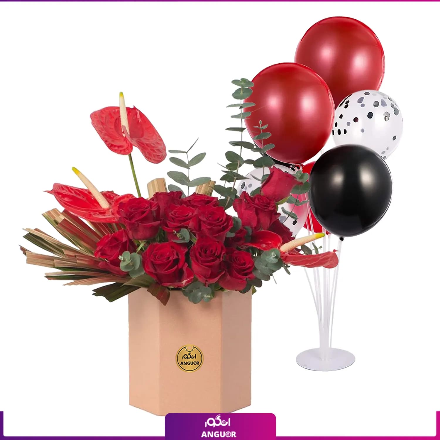 Box of anthurium and roses (طرح بین الملل کلاسیک) — تصویر ۳