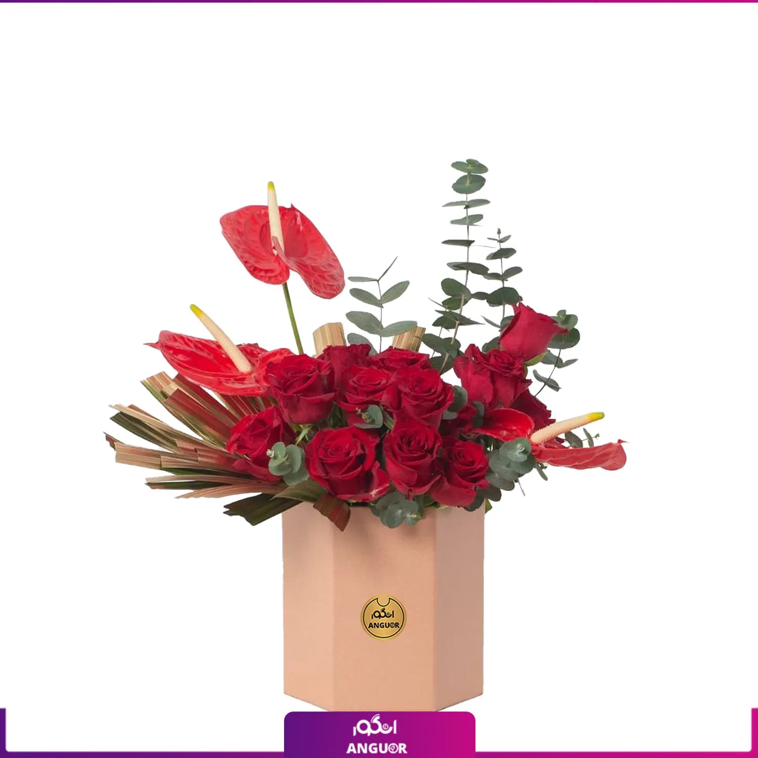 Box of anthurium and roses (طرح بین الملل کلاسیک)