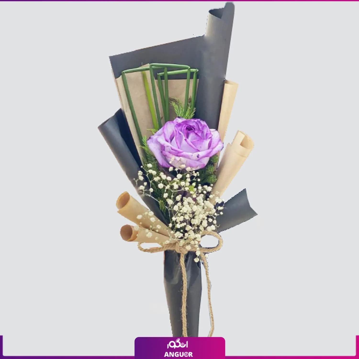 دسته گل تک شاخه رز بنفش