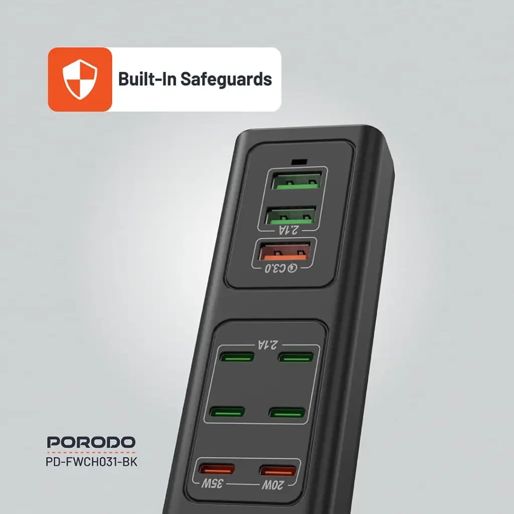 هاب شارژر USB چند پورت Porodo مدل FWCH031 توان ۸۵ وات — تصویر ۳