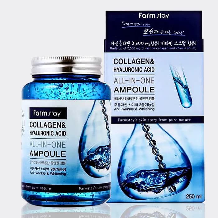 آمپول کلاژن و هیالورونیک اسید فارم استی حجم 250 میل مدل collagen & hyaluronic acid all in one ampule — تصویر ۲