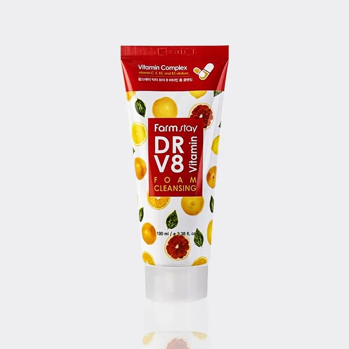 فوم شستشوی صورت مولتی ویتامین و روشن کننده فارم استی 100 میل مدل DR V8 vitamin foam cleansing