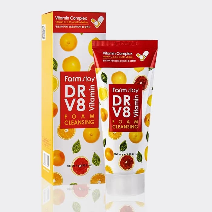 فوم شستشوی صورت مولتی ویتامین و روشن کننده فارم استی 100 میل مدل DR V8 vitamin foam cleansing — تصویر ۲