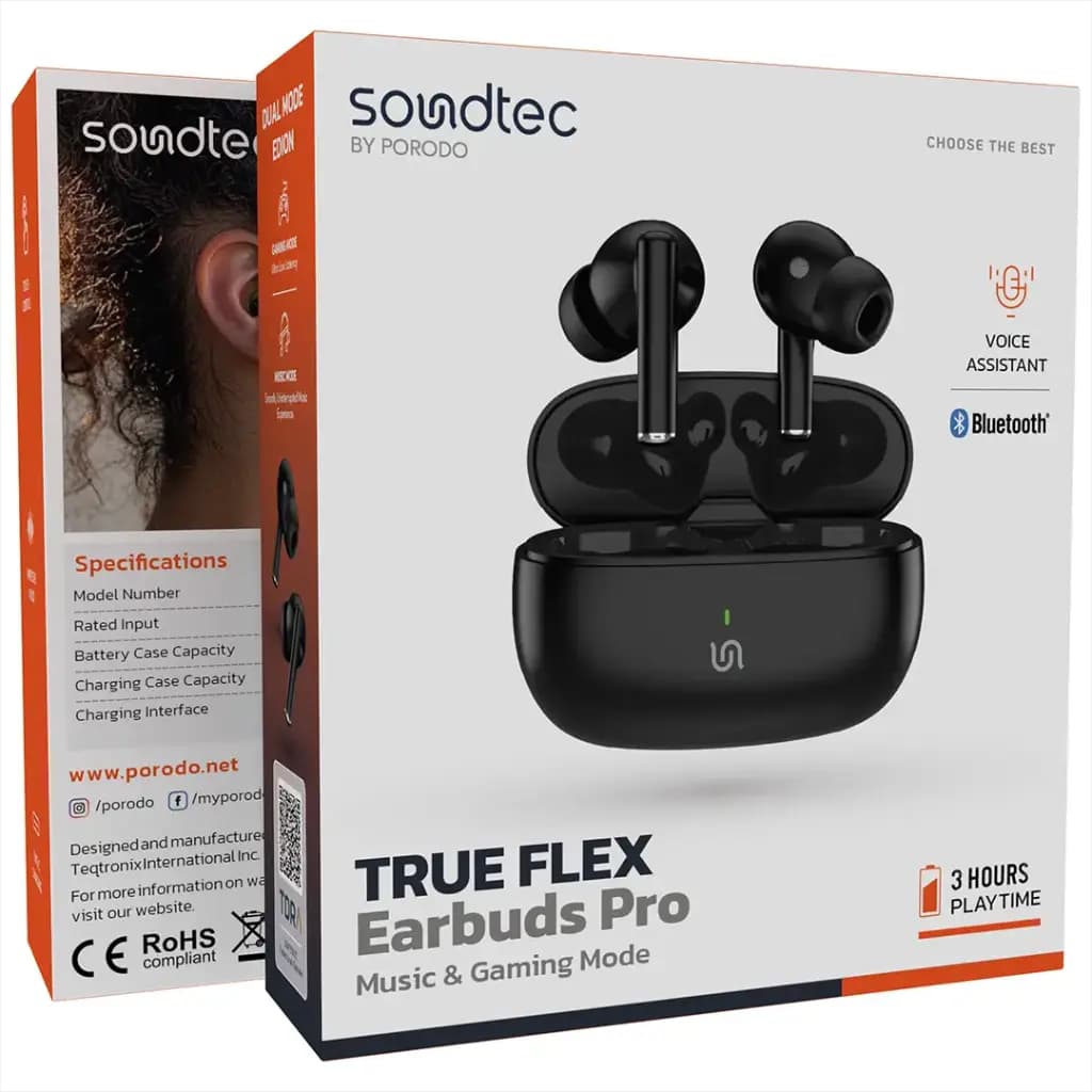 هندزفری بلوتوث پرودو Porodo Soundtec مدل True Flex Earbuds Pro PDST2242 — تصویر ۵