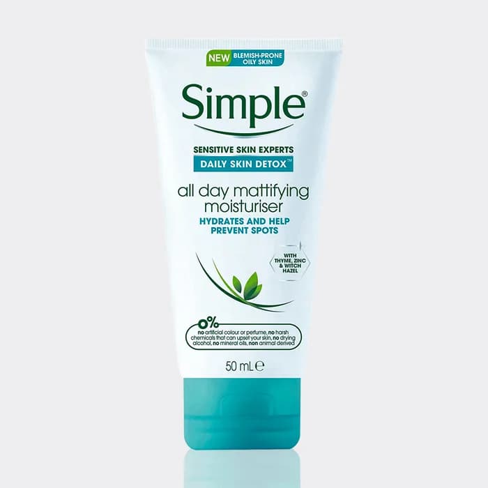 مرطوب کننده و مات کننده پوست چرب سیمپل 50 میل مدل all day mattifying moisturiser