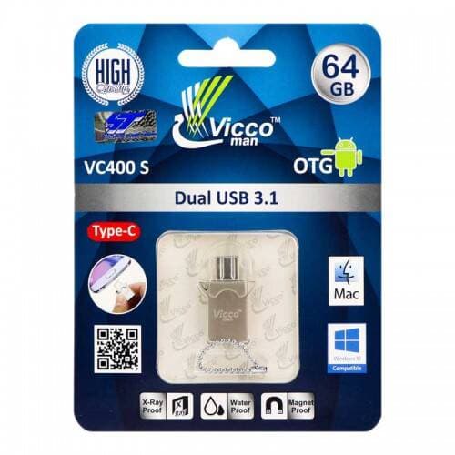 فلش ۶۴ گیگ ویکومن Vicco Man VC400 OTG Type-C USB3.1 — تصویر ۳