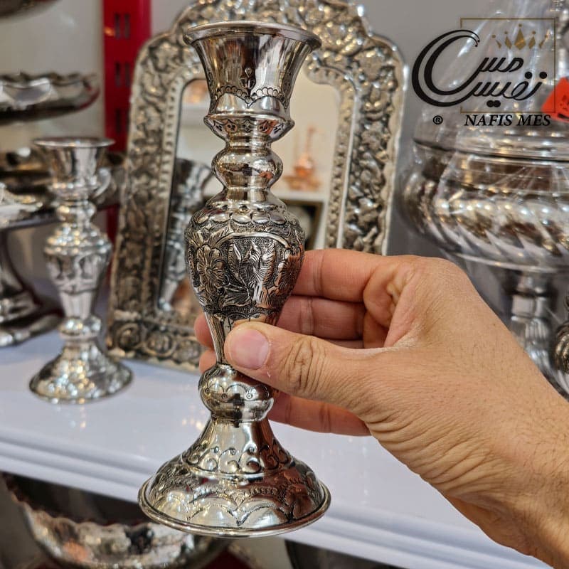 آینه و شمعدان کروم قلم کاری شده طرح رسا — تصویر ۴