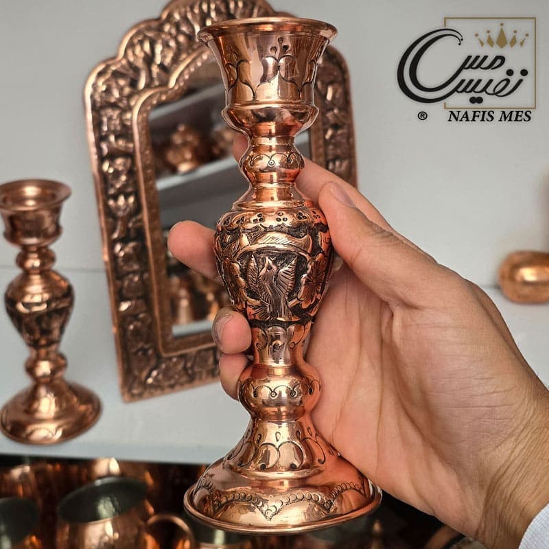 آینه و شمعدان مسی قلم کاری شده طرح رسا — تصویر ۵