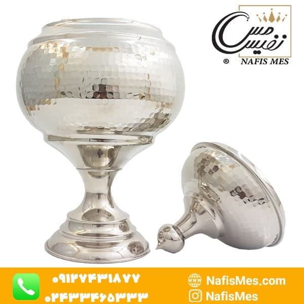 آجیل خوری مسی کروم درب دار گنبدی مدل سویل — تصویر ۲