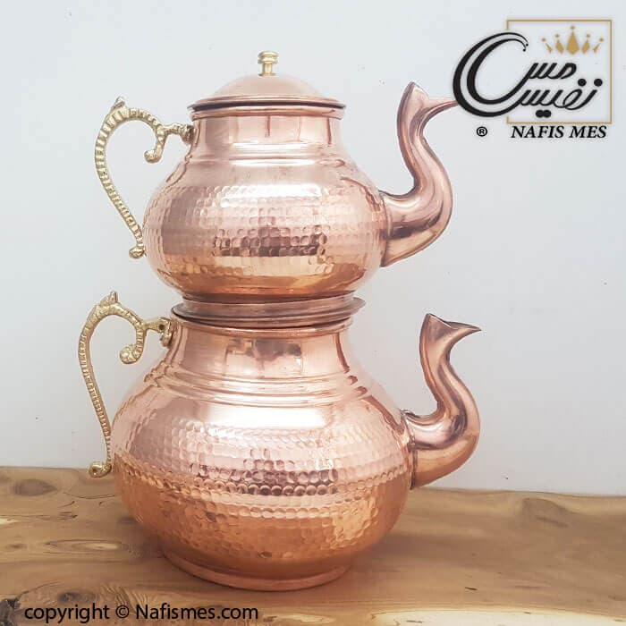 کتری و قوری مسی دسته برنجی طرح آیگین — تصویر ۴