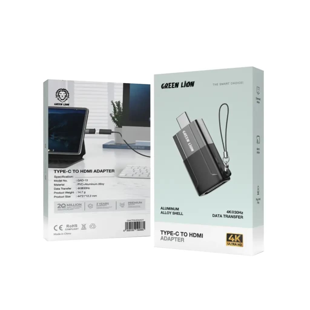 آداپتور تایپ سی به HDMI آلومینیومی گرین لاین مدل Green Lion Aluminum Alloy Shell Type C to HDMI Adapter — تصویر ۲