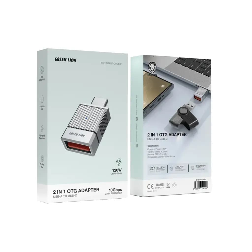مبدل تایپ سی به USB 3.0 گرین لاین مدل GN2N1OTCTAGY Green Lion 2 in 1 OTG Adapter USB-A to USB-C — تصویر ۲