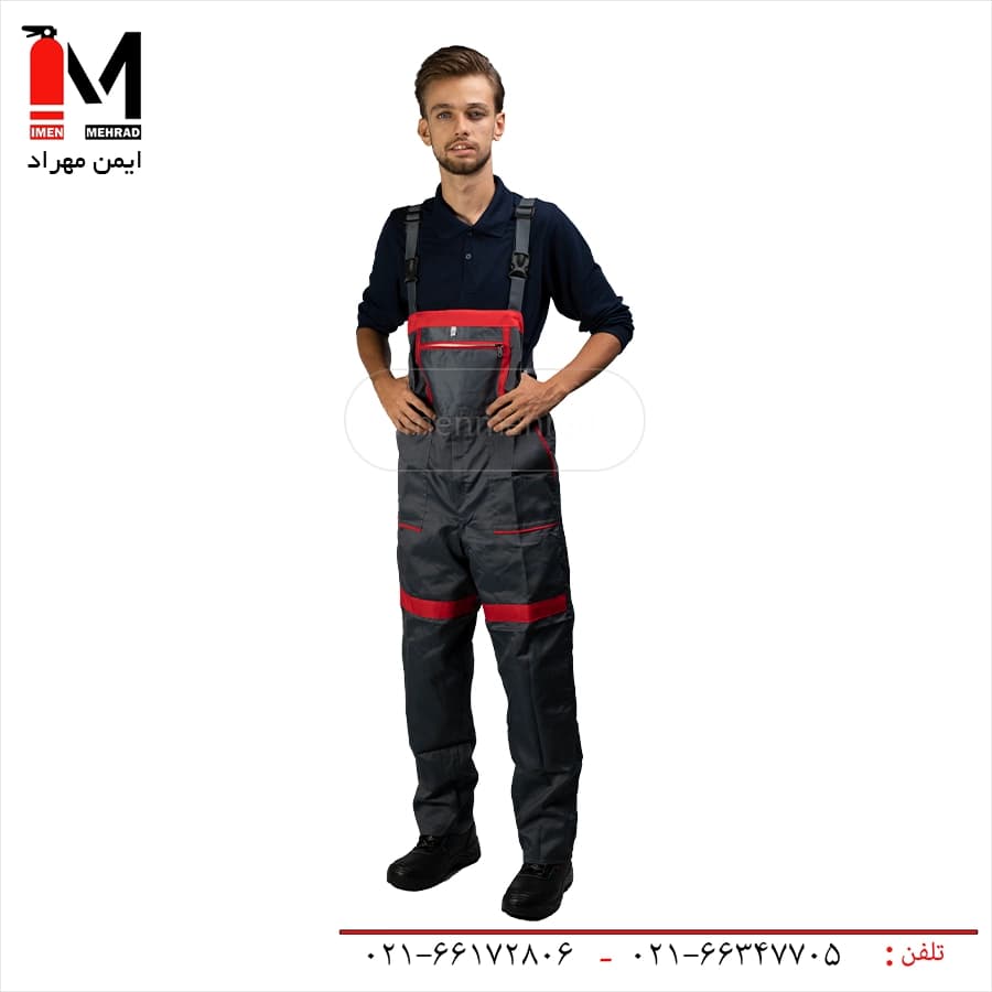 لباسکار ایمنی دوبنده رنگ طوسی قرمز
