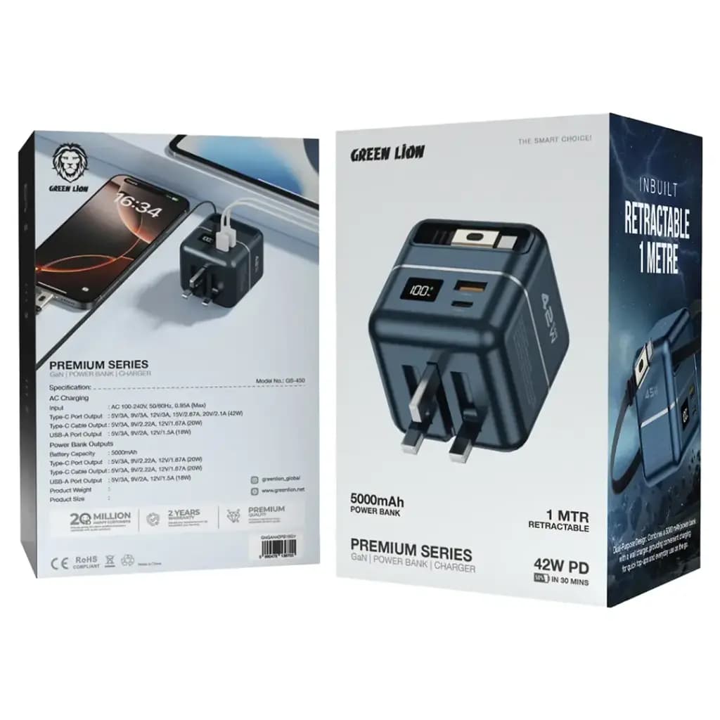 شارژر گرین لاین GaN 42W با پاوربانک 5000mAh مدل GNGAN42PB10 — تصویر ۶