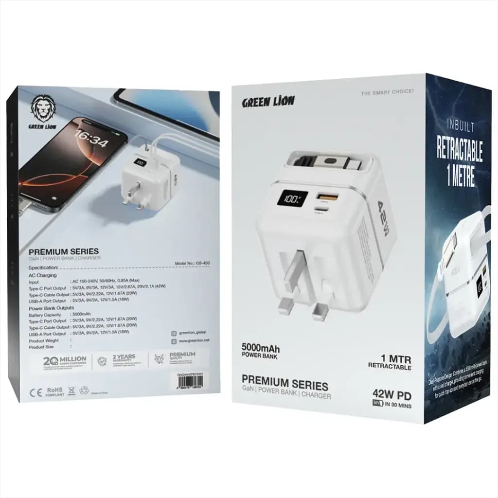 شارژر گرین لاین GaN 42W با پاوربانک 5000mAh مدل GNGAN42PB10 — تصویر ۵