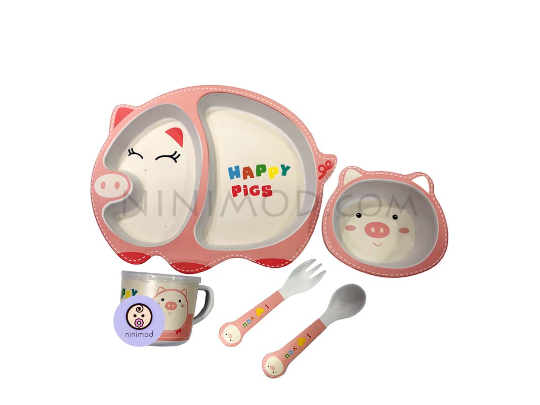 ست ظرف غذا خوری بامبو طرح Miss pig