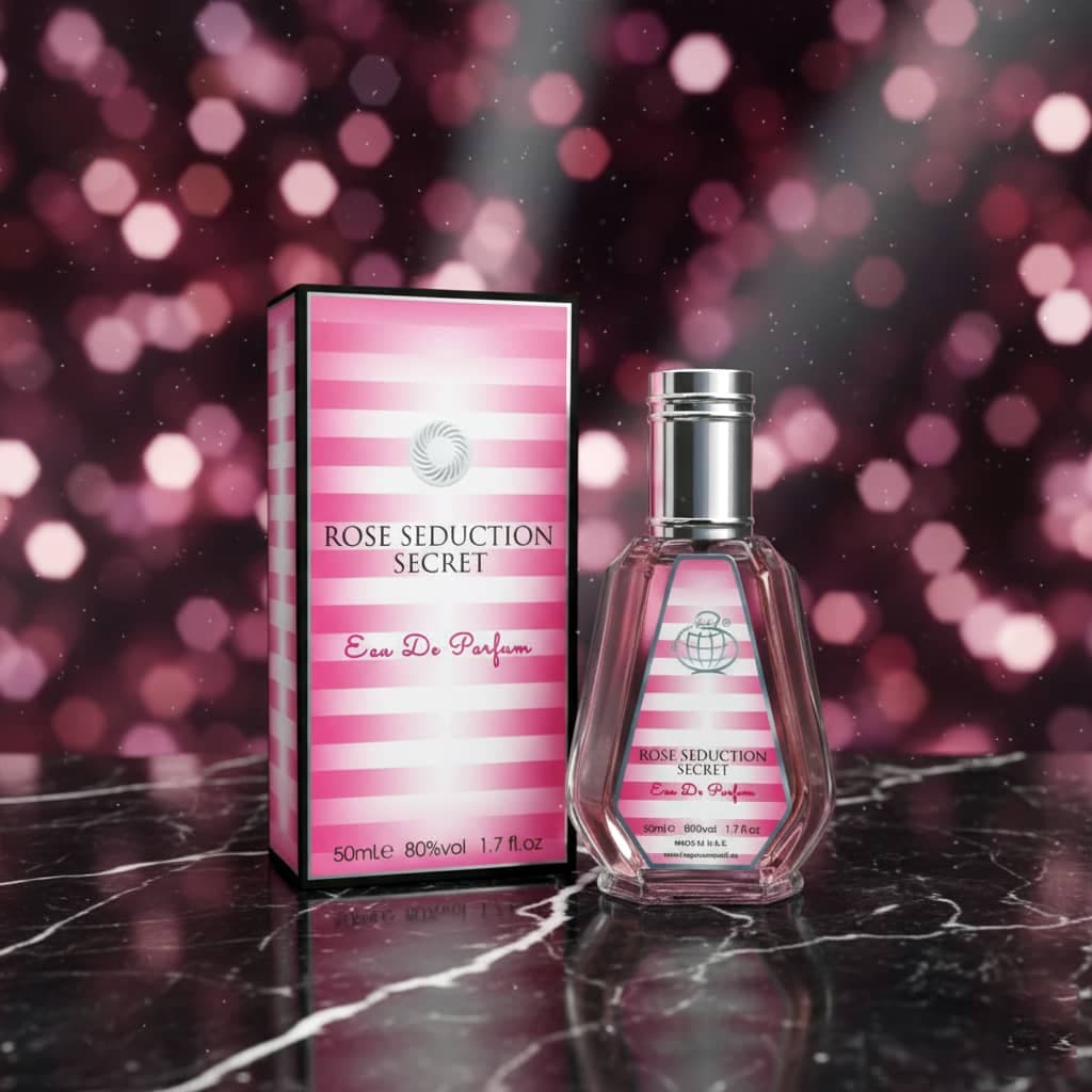 عطر ادکلن زنانه ویکتوریا سکرت بامب شل فراگرنس ورد مدل رز سداکشن سکرت (Fragrance World Rose Seduction Secret ) حجم 50 میل