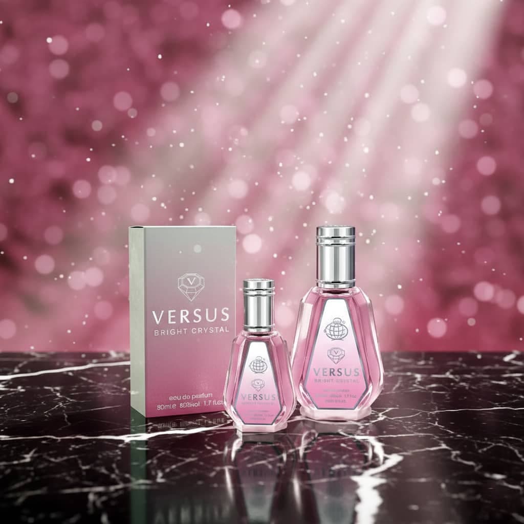 عطر ادکلن زنانه ورساچه برایت کریستال صورتی فراگرنس ورد مدل ورسوز برایت کریستال (Fragrance World VERSUS BRIGHT CRYSTAL) حجم 50 میل