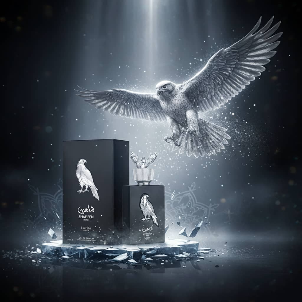 عطر ادکلن عربی زنانه مردانه پراید شاهین سیلور (نقره ایی) لطافه (Lattafa Pride Shaheen Silver) حجم 100 میل — تصویر ۴