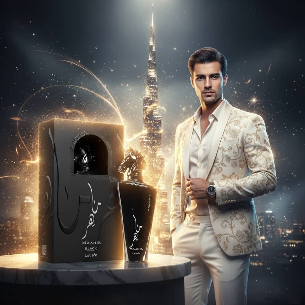 عطر ادکلن عربی مردانه ماهر مشکی لطافه رایحه لالیک انکرنویر (Lattafa Maahir Black Edition) حجم 100 میل — تصویر ۴