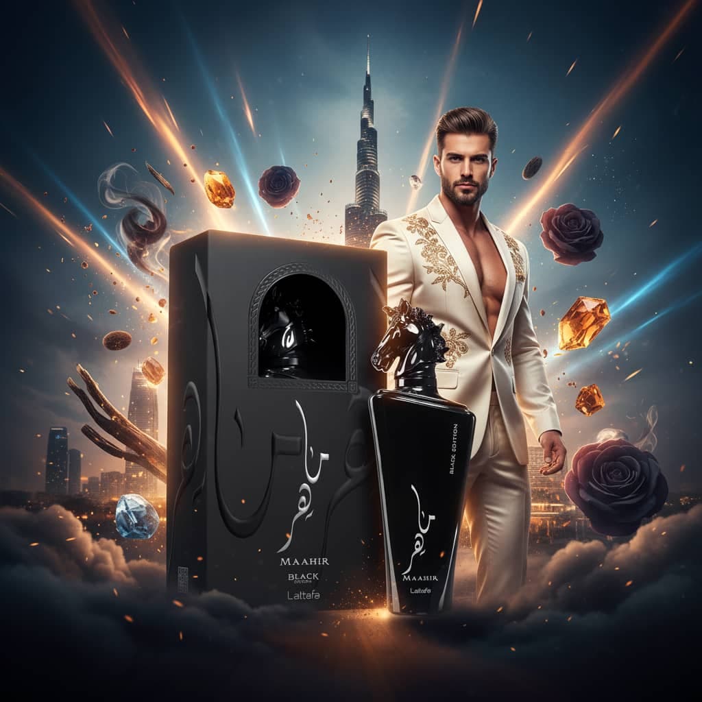 عطر ادکلن عربی مردانه ماهر مشکی لطافه رایحه لالیک انکرنویر (Lattafa Maahir Black Edition) حجم 100 میل — تصویر ۷