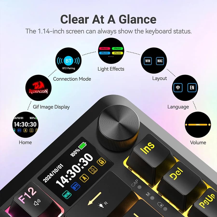 کیبورد گیمینگ بی‌سیم ردراگون Redragon K708 PRO Flekact RGB — تصویر ۴