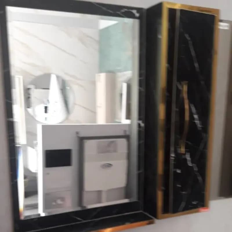 کابین روشویی فول ست لومیکس PVC مشکی کلکته طلایی با کاسه سرامیکی — تصویر ۳