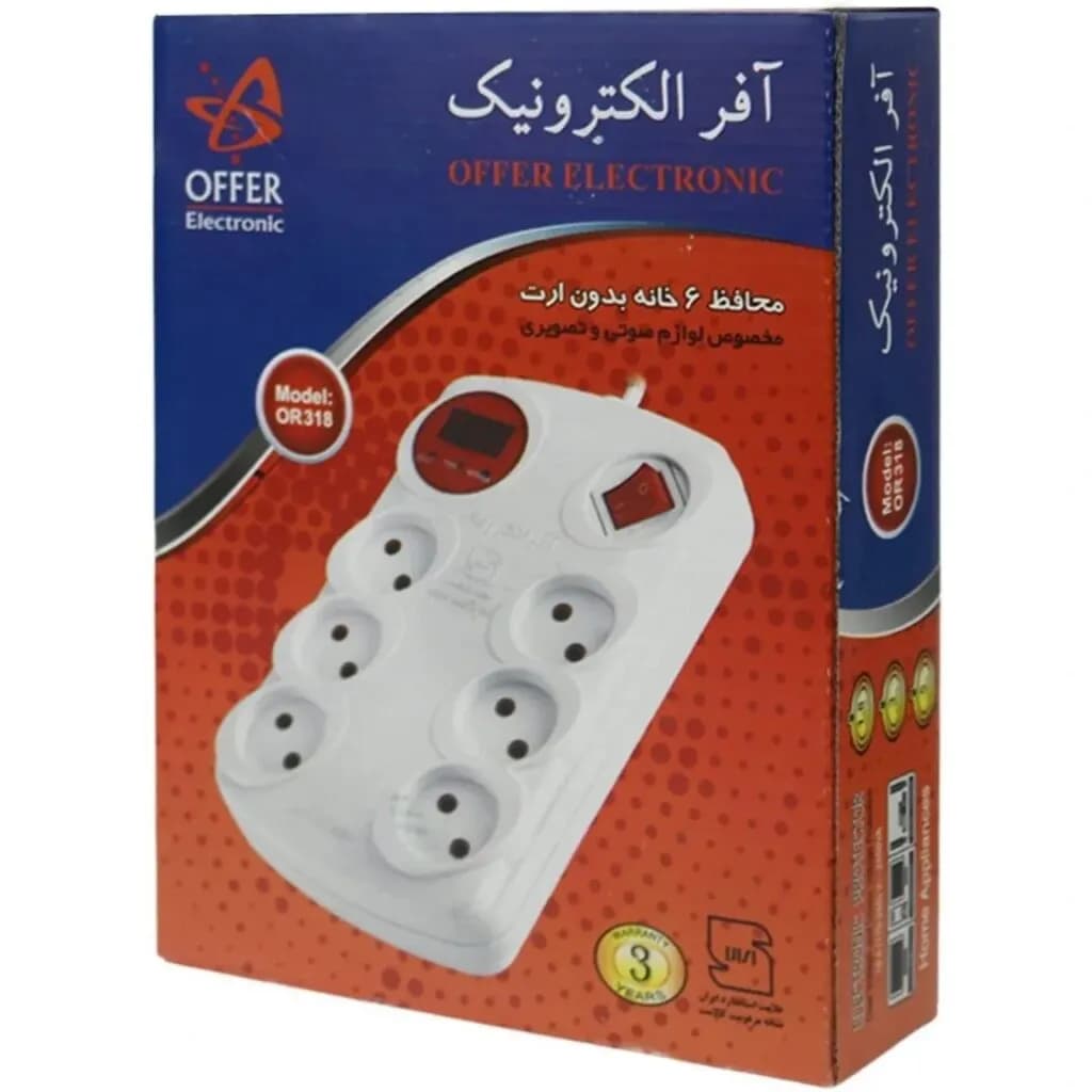 محافظ برق Offer بدون ارت مدل 6 خانه انالوگ 1.8 متری (OR318)