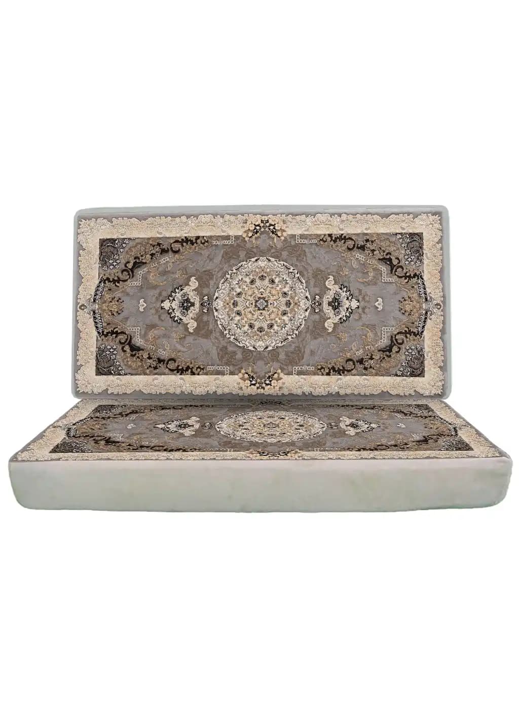 پشتی ماشینی ترنج دار طرح فریما دودی زغالی 1200 برجسته کد 3338 — تصویر ۲