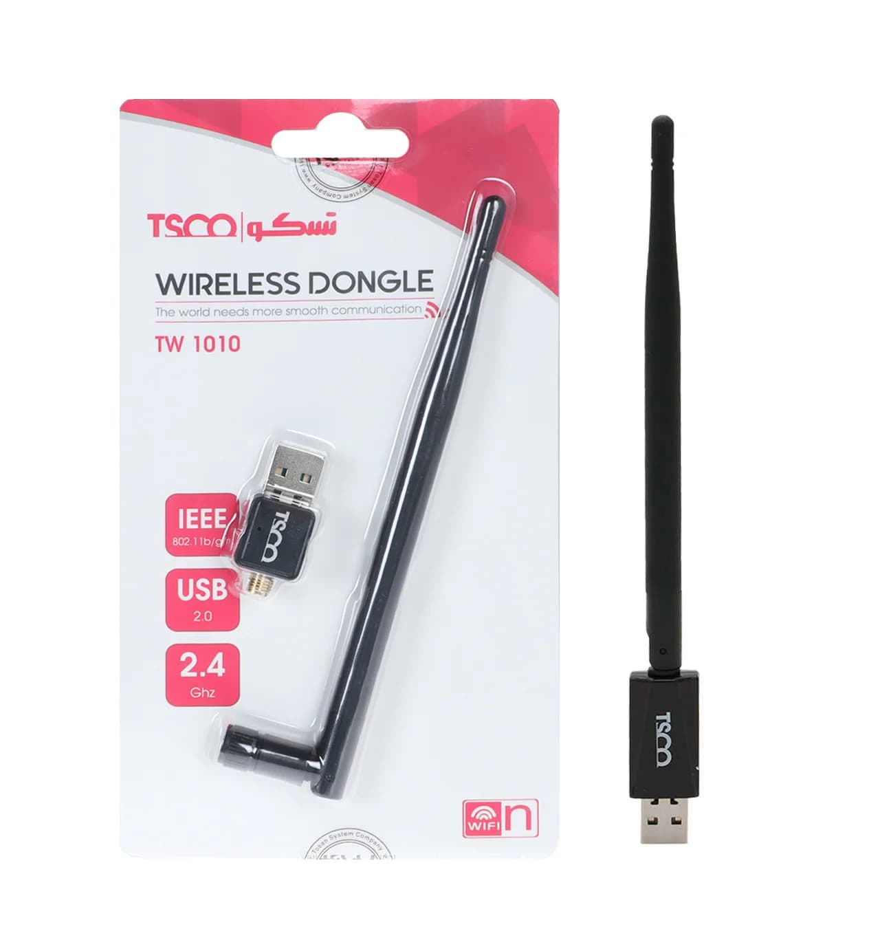 کارت شبکه USB (دانگل وای فای) دارای آنتن اکسترنال TSCO مدل TW 1010 با سرعت 150Mbps