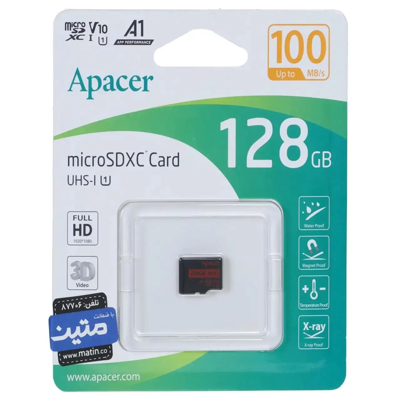 کارت حافظه Apacer MicroSDXC کلاس U1 استاندارد UHS-I سرعت 100MB/s ظرفیت 128GB – مشکی (گارانتی متین)