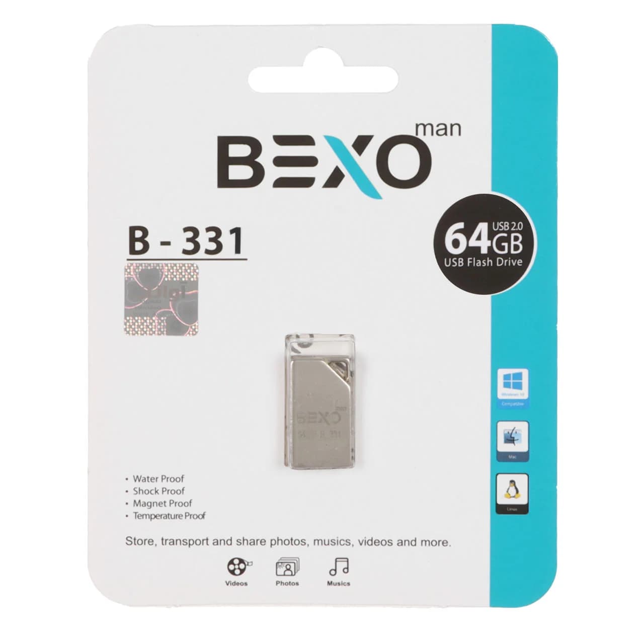 BEXO B-331 USB2.0 Flash Memory – 64GB (گارانتی داده پردازی آواتک) نقره ای
