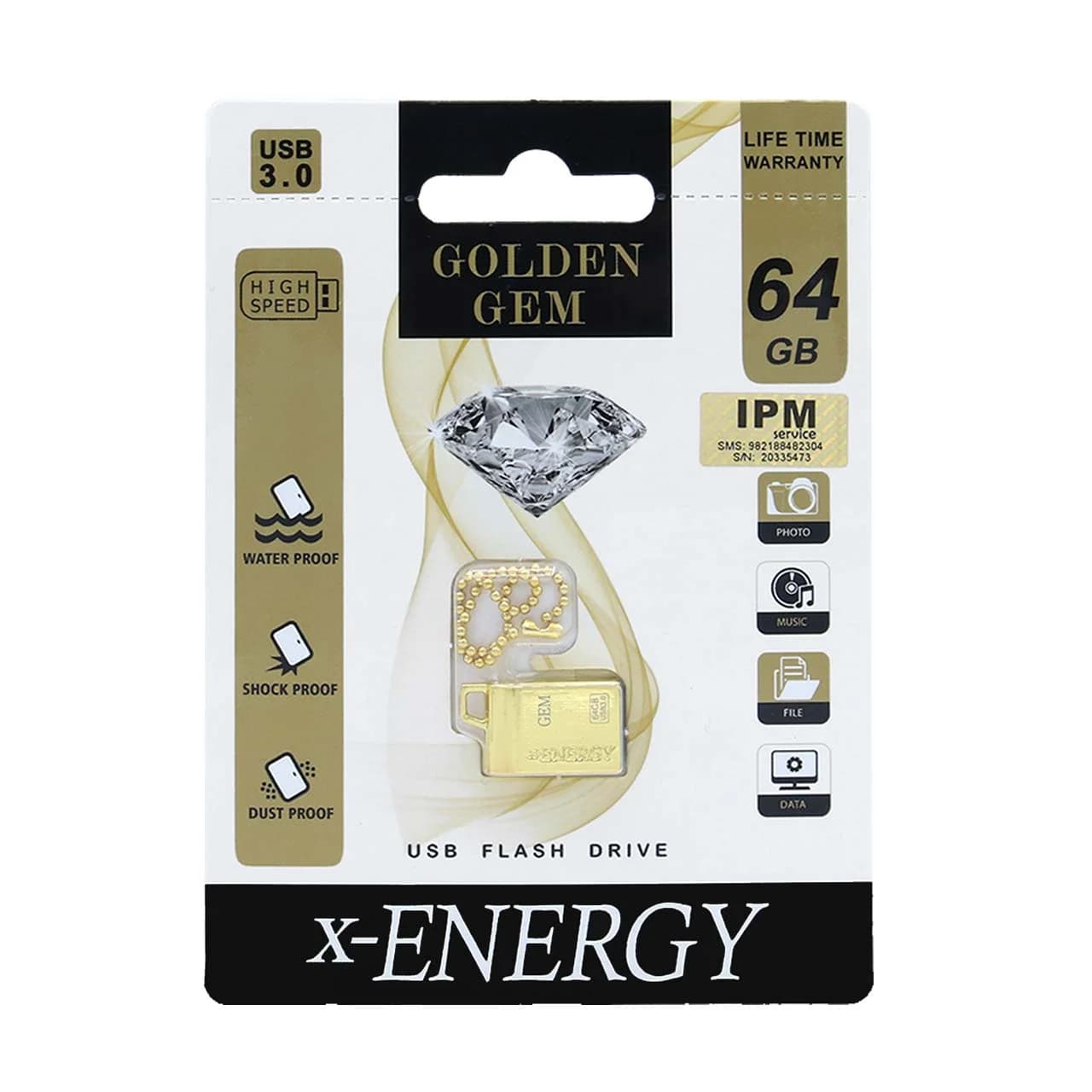 X-ENERGY Golden Gem USB3.0 Flash Memory-64GB (گارانتی مادام العمر IPM)