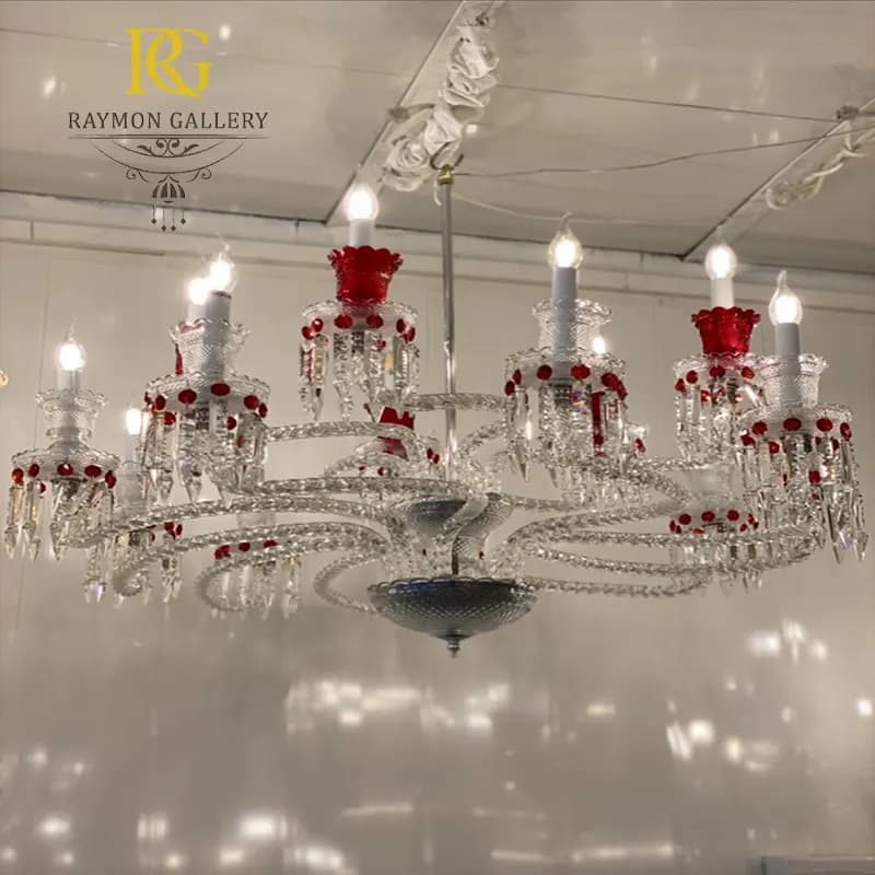 لوستر باکارات ماری سفید قرمز (15 شاخه)