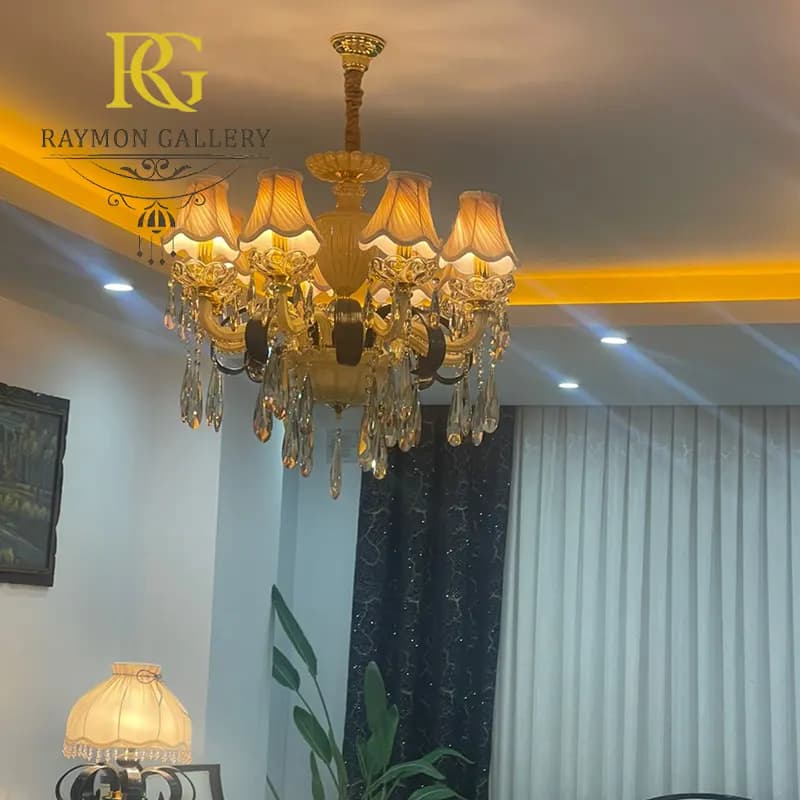 لوستر طلایی مورانو با بدنه کریستالی دست ساز (8شاخه)