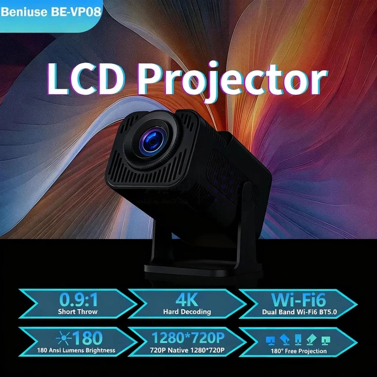 ویدئوپروژکتور Beniuse مدل BE-VP08 – مشکی — تصویر ۸