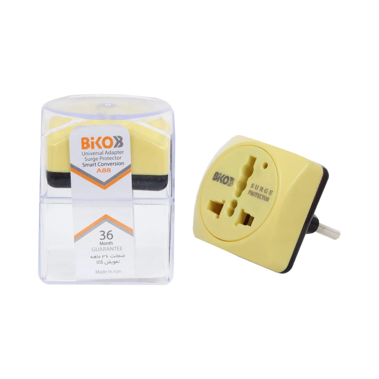 تبدیل و محافظ برق 3 به 2 Biko مدل A88 – لیمویی – RYL